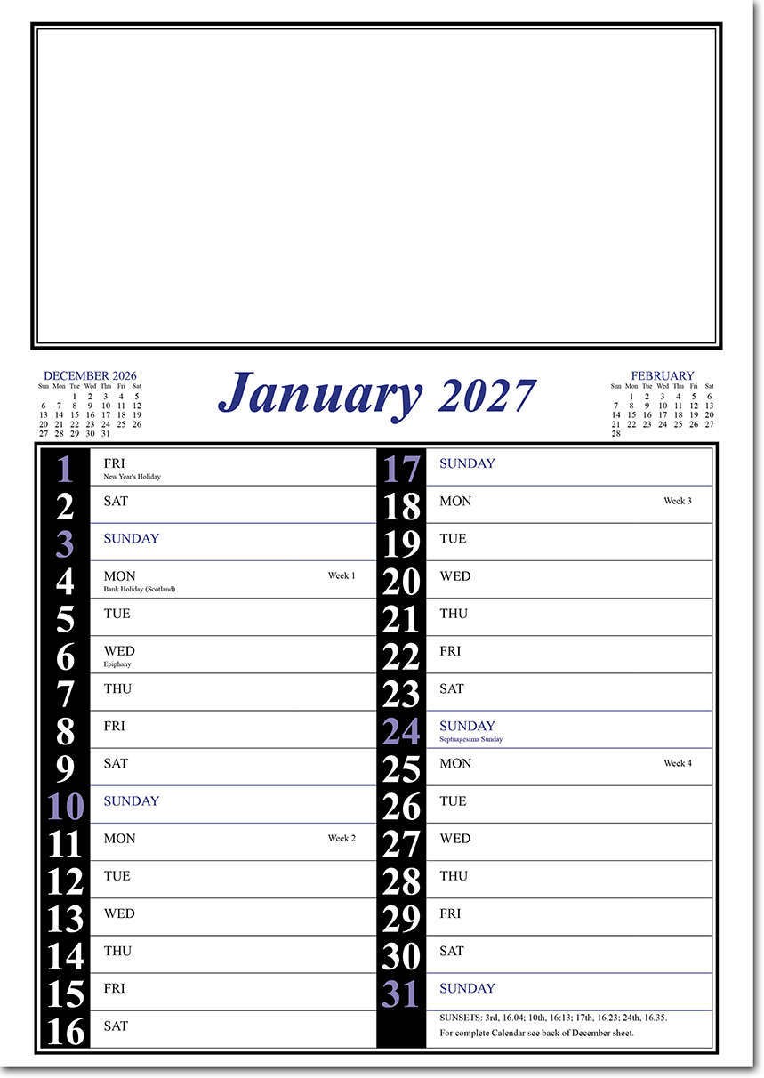 Wire Bound Memo Calendar - Blue and Black