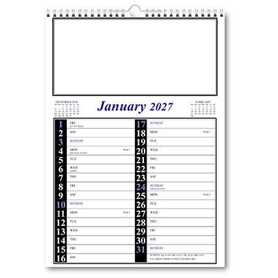 Wire Bound Memo Calendar - Blue and Black