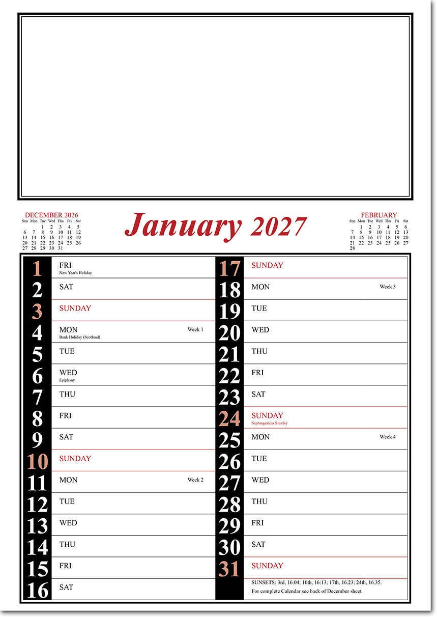 Wire Bound Memo Calendar - Red and Black