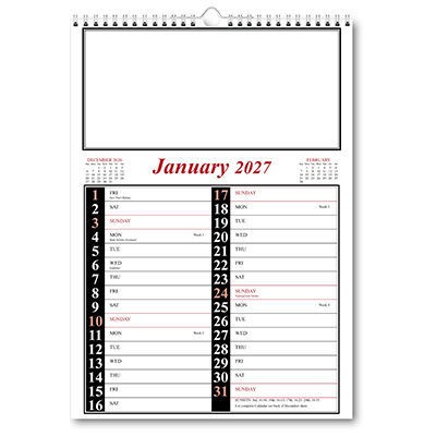 Wire Bound Memo Calendar - Red and Black