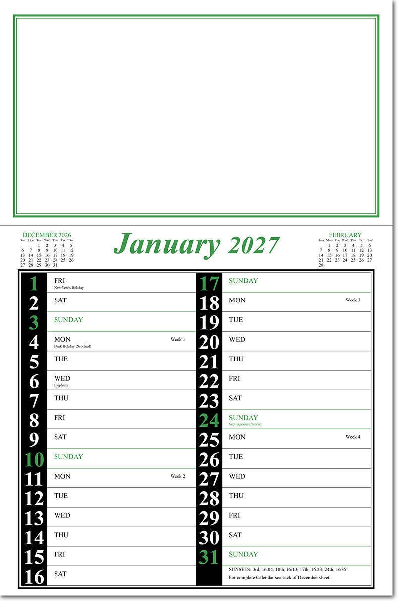Appointment Memo Calendar - Green and Black