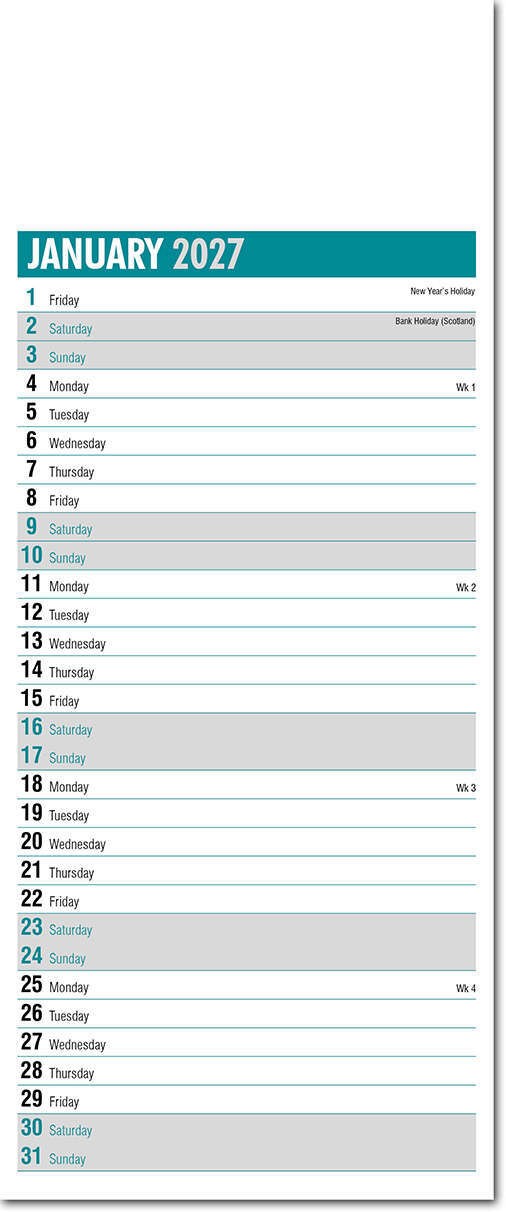 Slimline Appointments Calendar