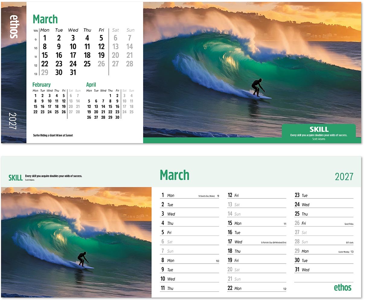 Ethos Premium Lined Easel Desk Calendar