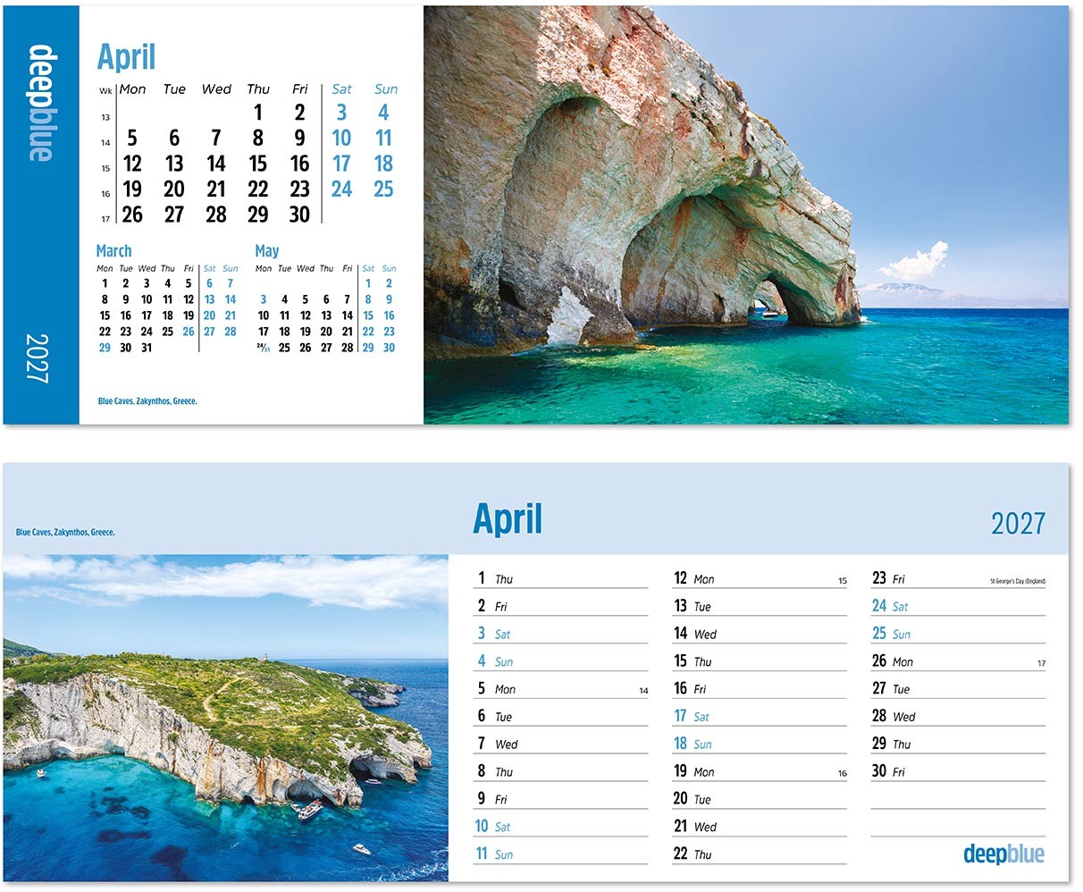 Deep Blue Note Station Desk Calendar
