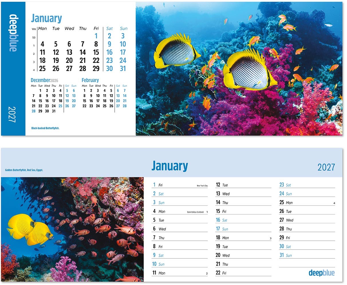 Deep Blue Note Station Desk Calendar