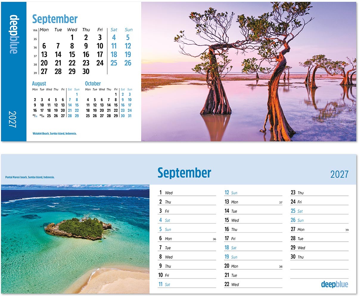 Deep Blue Note Station Desk Calendar